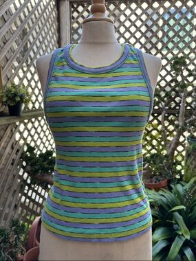 Anthropologie Striped Tank Top.  Size Small. Aqua, lime & purple.  GUC